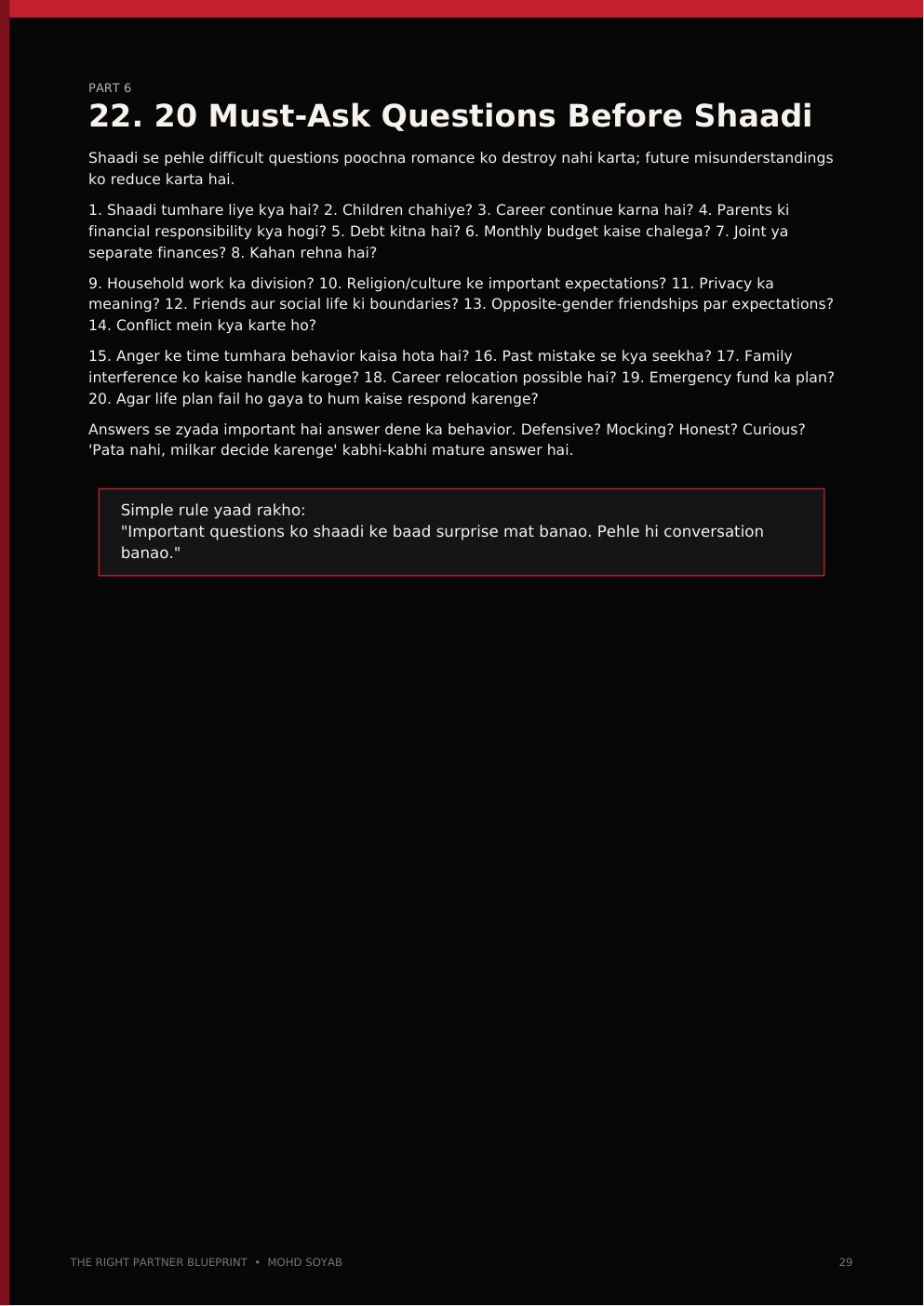 20 Must-Ask Questions Before Shaadi — actual book page 29