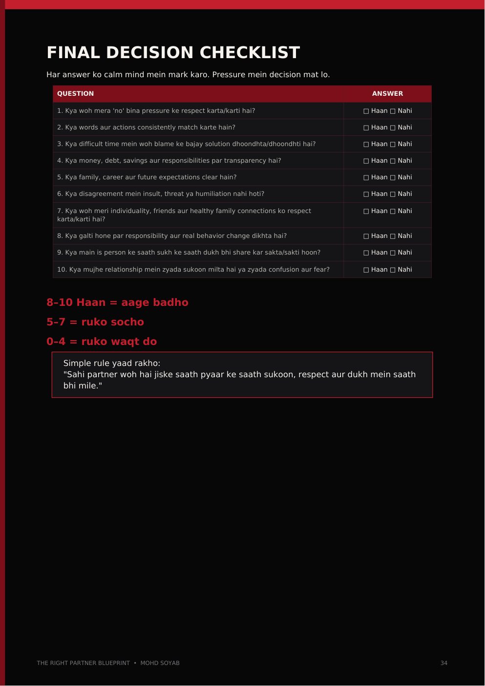 Final Decision Checklist — actual book page 34